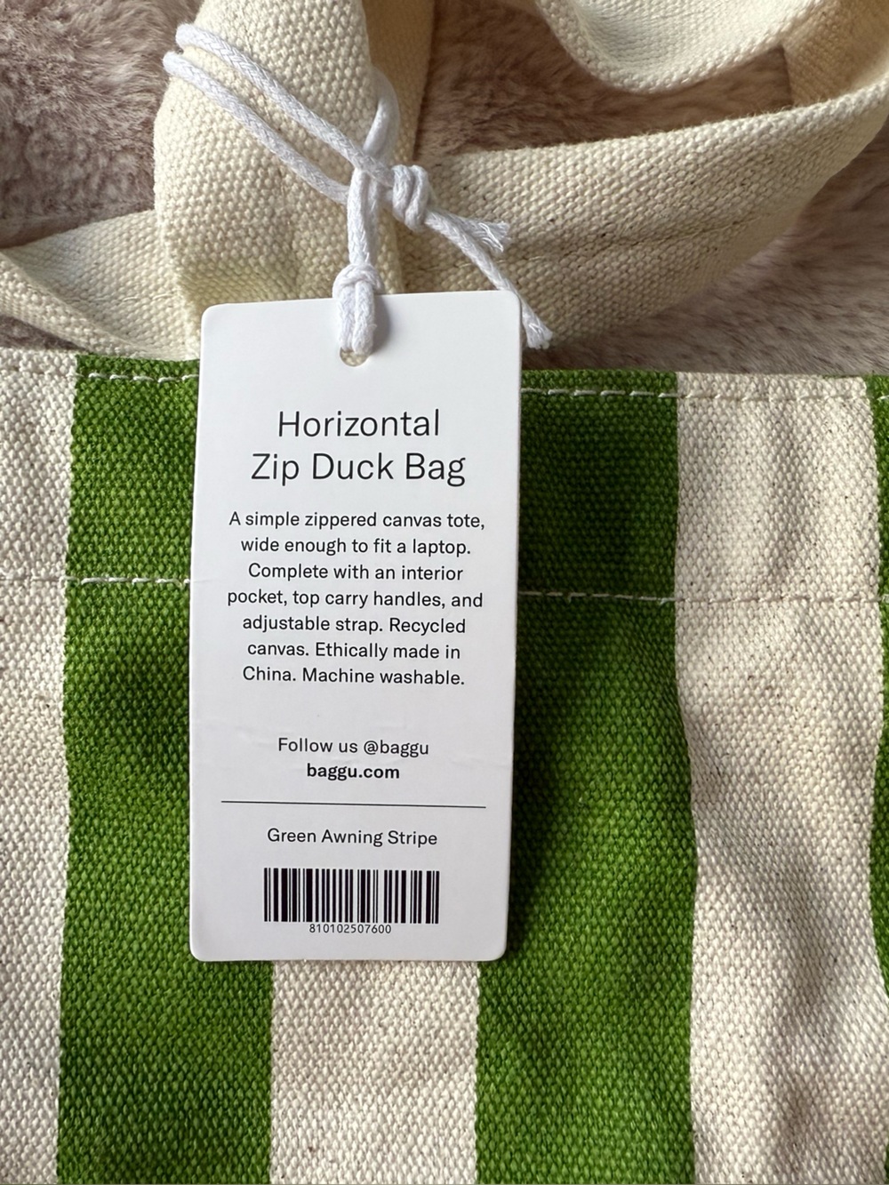 NWT BAGGU Horizontal Zip Duck Bag Green Awning Stripe - Picture 5 of 10